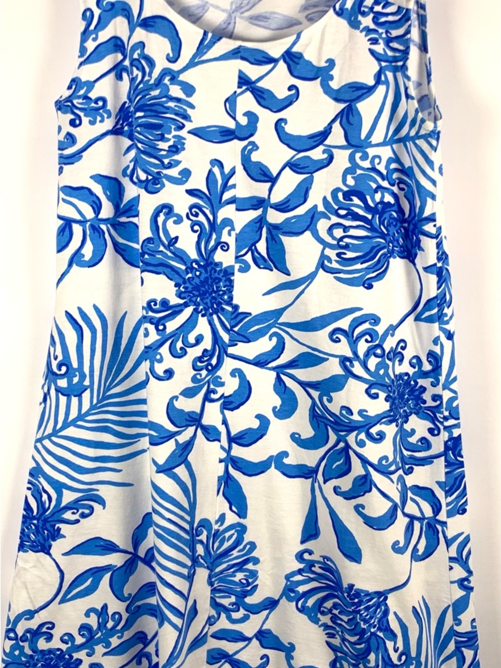 Lilly Pulitzer XS Blue & White Palm Floral Sleeveless Shift Dress